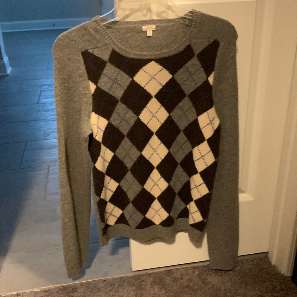 J Crew grey and brown argyle sweater. Worn a few times but in excellent shape.